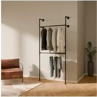 pamo. design Kleiderständer KIM DOUBLE Industrial Kleiderstange zur Wandmontage, (Set, 1), Offener Kleiderschrank / Garderobe aus schwarzen Wasserrohren