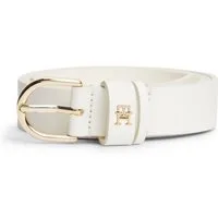 Tommy Hilfiger Ledergürtel ESSENTIAL EFFORTLESS 2.5 cm breit GOLD Logoemblem, weiche Haptik, ovale Einfachdornschließe