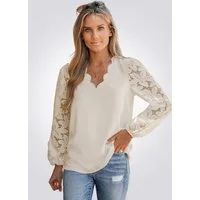 Cupshe Spitzenbluse Bluse mit Spitze und Wellenschliff Kontrastierende florale Spitze