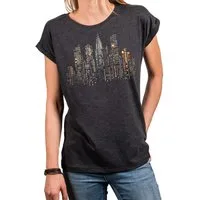 MAKAYA T-Shirt Damen-Top mit USA Skyline – bunte Punkte, New York & Amerika-Motiv (Schwarz, Blau, Dunkelgrau, 34, 36, 38, 40, 42, 44, 46, 48, 50) Baumwolle