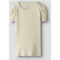 Name It Kurzarmshirt NMFKAB TOP NOOS Baumwollmischung, Spitze, Puffärmel