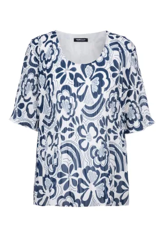 FRANK WALDER - Bluse SEASIDE BLOOM mit Plissee-Optik ink/ecru - Gr. - 44