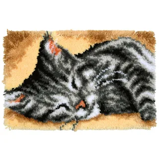 Knüpfteppich "Schlafende Katze", 55 x 36 cm