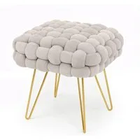 Milord FURNITURE Sitzhocker Polsterhocker aus Samt Geflochten 38 cm, Ottoman-Fußhocker (mit Metallbeinen Goldfarben, Sitzbank Schminktisch Hocker Fußstütze, 38T x 42B x 38H cm)