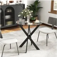 HOMCOM Esstisch rund, für 4 Personen, mit Stahlbeinen, Tischplatte aus Hartglas (Esszimmertisch, 1-St., Küchentisch), Ø70 x 75 cm, Modern Design, Schwarz+Transparent