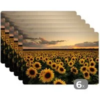 MuchoWow Platzset Sonnenblume - Sonnenuntergang - Farben, (6-St), Platzsets, Tischset, Abwaschbar, Tischsets, Platzdeckchen