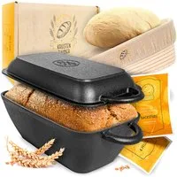 Krustenzauber Brotbackform Brotbackform Gusseisen Topf Brot Backen inkl. Gärkorb