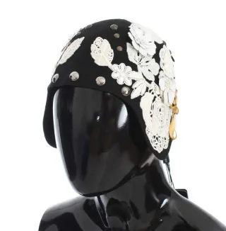 Dolce & gabbana laine noire blanc floral gol feuille de feuilles