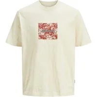 Jack & Jones Rundhalsshirt Jack&Jones T-Shirt JORSPLIT AOP BRANDING creme XXL
