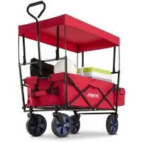 Arebos Bollerwagen ECO faltbar mit Dach, 70 kg Tragkraft für Garten, Camping & Ausflüge (Rot), Maße 117 x 55 x 125 cm