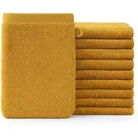 Blumtal Waschhandschuh 10er Set aus Frottee 15x20 cm - weich und saugstark, (Set), mit modischer Bordüre und praktischer Aufhängeschlaufe, 100% Baumwolle