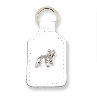 Franz?sische Bulldoggen Schl?sselanh?nger aus Leder wei?
