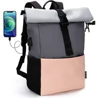 TAN.TOMI Freizeitrucksack Arbeitsrucksack Groß Damen lässiger Rolltop Rucksack Herren Backpack, mit Laptopfach bis 15,6 zoll und externen USB-Anschluss