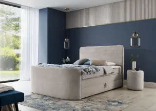 Boxspringbett Schlafzimmerbett BODY 140x200cm in Stoff Beige inkl. Bettkasten