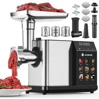 AMZCHEF Fleischwolf CE-AZ-MG10OT2C-SV, 3000 W, 3000W mit LED-Anzeige, 9 Geschwindigkeitsstufen