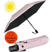 iX-brella Taschenregenschirm Sonnen-Regenschirm mit UPF 50+, UV-Hitze-Schutz, für Damen, mit Auf-Zu-Automatik, innen schwarz
