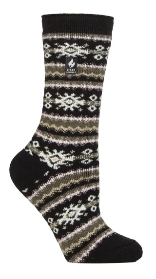 Ladies Nordic Socks | Heat Holders Lite | Leichte Thermo-Wintersocken für Frauen - Schwarz/Olive