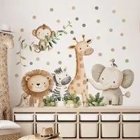 Montegoni Wandsticker Selbstklebende Cartoon Dschungel Tiere Wandaufkleber für Kinderzimmer (stück, 1x Set mit selbstklebenden Cartoon Dschungel Tiere Wandaufklebern), Selbstklebend, wasserdicht, schimmelresistent, bunte Dschungel-Tiere