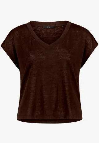 zero - Basic T-Shirt mit V-Ausschnitt braun - Gr. - 38