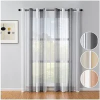 Qelus Vorhang Moderne Streifen-Voilegardinen, 2er-Set, Lichtdurchlässig & Elegant, Semi-Transparent, Mit Ösen, 3 Farben, Für Wohnzimmer & Schlafzimmer