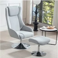 HOMCOM Relaxsessel Ohrensessel mit Hocker, zurücklehnbar (Loungesessel, 2-St., Armlehnstuhl), für Schlafzimmer, Wohnzimmer, Grau