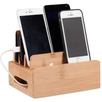 relaxdays Handy-Halterung Bambus Ladestation für 6 Geräte