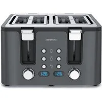Arendo Toaster Edelstahl, Brötchenaufsatz, Restzeitanzeige, Cool Grey Design, 4 kurze Schlitze, für 4 Scheiben, 1750 W, Doppelwandgehäuse, Defrost Funktion, Krümelschublade, 6 Bräunungsgrade