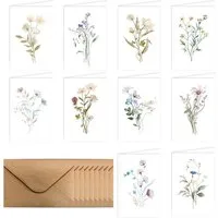 FOUORTUNATE-BEE Grußkarten Grußkarten Set Blumen 10er mit Umschlägen für Geburtstag Dank, 10er Set Blumen Klappkarten mit Umschlägen für Grüße & Einladungen
