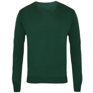 Premier Herren Strick-Pullover mit V-Ausschnitt (Flaschengrün)