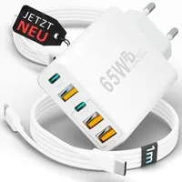 GreenHec USB Ladegerät + Kabel Charger Stecker Netzteil Adapter iPhone Schnelllade-Gerät (65 mA, Spar-Set, 65w Penta Charger + USB-C Kabel, Smasung Google Xiaomi 1m 2m 3m Mehrfach Adapter)