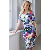 Passioni Druckkleid Kleid mit Blumendruck und Fake Wickeloptik bequem zu tragen