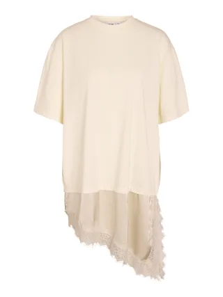 NOISY MAY - NMFILLA S/S OVERSIZE SATIN LACE T-SHIRT Birch - Gr. - XS