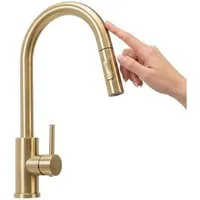 wohnwerk.idee Küchenarmatur Spültischarmatur ausziehbar mit Touch-Funktion Wasserhahn Küche aus robustem Messing, 360° schwenkbar, ausziehbare Brause