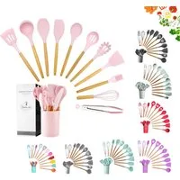 Faizee Möbel Kochbesteck-Set Küchenhelfer Set 12tlg Silikon Kochbesteck Holzgriff Küchenutensilien (12-tlg)