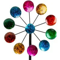 XiRRiX Deko-Windrad Metall Windrad einfach (bunt, mit Erdspieß, Ø22 cm H: 85 cm), Windrad für den Garten, Deko Windrad Sommerdeko Windspiel