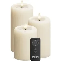Deluxe Homeart LED-Kerze LED Stumpenkerzen „Ivory Stripe“ 3er Set – Delight Candles Fernbedienu