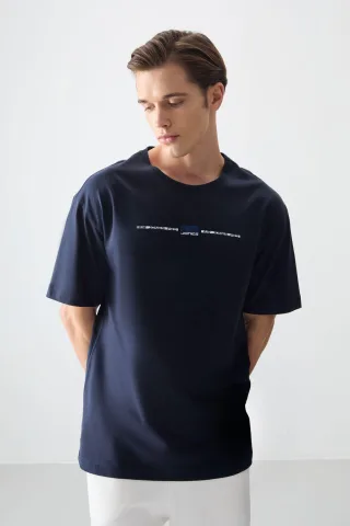 Übergrößen Baumwoll Crew-Neck Bedrucktes T-Shirt