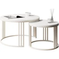 Lookway Couchtisch LORI 2in1 HOCHGLANZ, runder Couchtisch mit kaschmirfarbenem Gestell (2er Set), Durchmesser: ⌀70 cm und ⌀50 cm