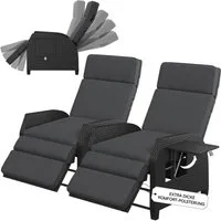 STEELSØN Gartensessel Caelum Gartensessel mit Liegefunktion, mit Ausklapptisch (2er Set, Schwarz, 2-St), Rattan Liegesessel, ausklappbarer Tisch