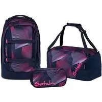 Satch Schulranzen Schulrucksack-Set PACK Seismic Pink 3-teilig (3-teilig), ergonomisch, Your-Size-System: auf Körpergröße anpassbar