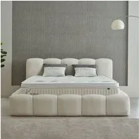 abc bedding Boxspringbett Komfortbett KAONA im stilvollen beige bouclé Stoffdesign, Voll-orthopädisches Schlafsystem inklusive Bettkasten