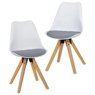 Esszimmerstühle Stühle Vierfußstuhl 2er-Set LEVI Weiss-Grau/Rubberwood