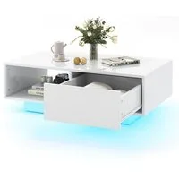 COSTWAY Couchtisch, mit 20 Farben LED-Beleuchtung, Fernbedienung, Schublade
