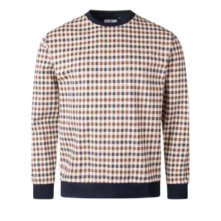Aquascutum Active Iconic - Beige Kariertes Sweatshirt Mit Rundhalsausschnitt
