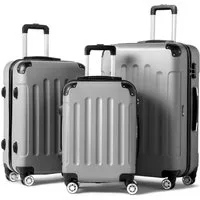 LALAHO Trolleyset Reisekoffer Set Hartschalenkoffer Trolley mit 360° Rollen, 4 Rollen, (3 tlg), Koffer Set aus ABS mit Teleskopstange, Handgepäck, Grau