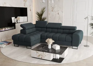 Ecksofa Schlafsofa BASTIEN in Stoff Moly Graphit Ottomane Links