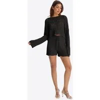 Imily Bela Hausanzug Damen Zweiteiliges Strickset (Set, 2 tlg., Locker sitzendes Langarmshirt + Shorts mit Kordelzug)