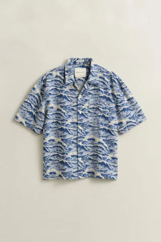 GANT - Kurzarmhemd mit Print vintage blue - Gr. - L