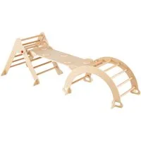 COSTWAY Klettergerüst, Holz-Kletterset mit Bogen, Rampe & faltbarem Dreieck