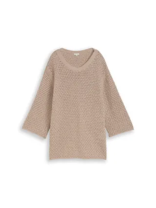Tom Tailor - Plus Size - Loose Fit Strickpullover mit Lochmuster soft taupe grey - Gr. - 46